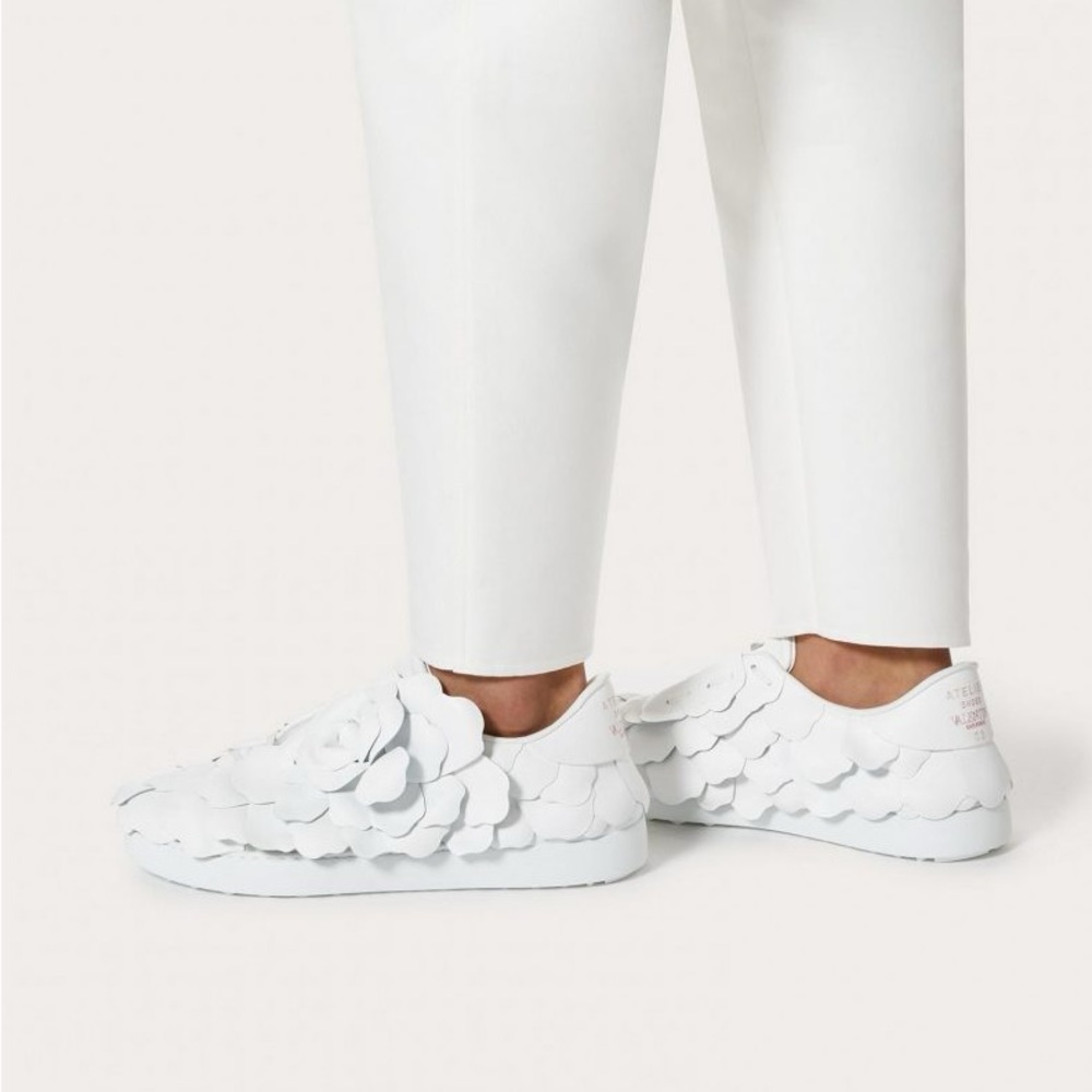 VALENTINO ATELIER Garavani flower rose edition petals sneakers white leather